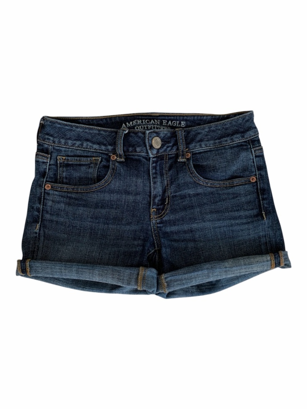 American Eagle Outfitters Jean Shorts Women 4 Dark Blue Wash Midi Super Stretch